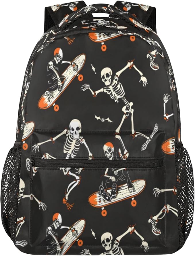 Pardick Halloween Skull Backpacks for Boys Girls Kids Funny Soprt Skuu Lightweight 16 Inch School Backpack Laptop College Bookbag Travel Casual Daypack Hiking Camping Computer Rucksack Medium