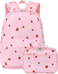 LEDAOU Kids School Backpack with Lunch Box for Girls Kindergarten BookBag School Bag Preschool Toddler Backpack (Pink Strawberry)