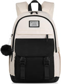 School Backpack for Teen Girls, Cute College Backpacks for Women Students Aesthetic Bookbag Large 17.3 Inch Laptop Bag Middle School Travel Back Pack (Black Beige)