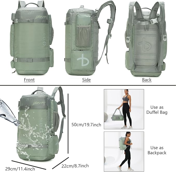 BE SMART 2 in 1 Convertible Gym Duffel Bags with Shoes Compartment-32L Waterproof Extra Large Workout Backpack for Gym Women, Heavy Duty Sports Duffle Backpacks for Travel, Hiking, Camping, Carry on
