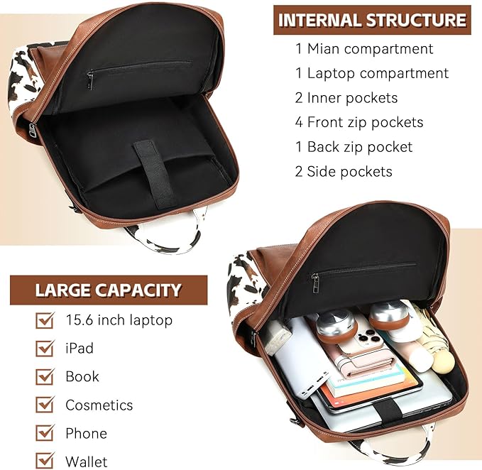 Vegan Leather Laptop Backpack for Women 15.6 Inch Work Backpack Purse for Travel College