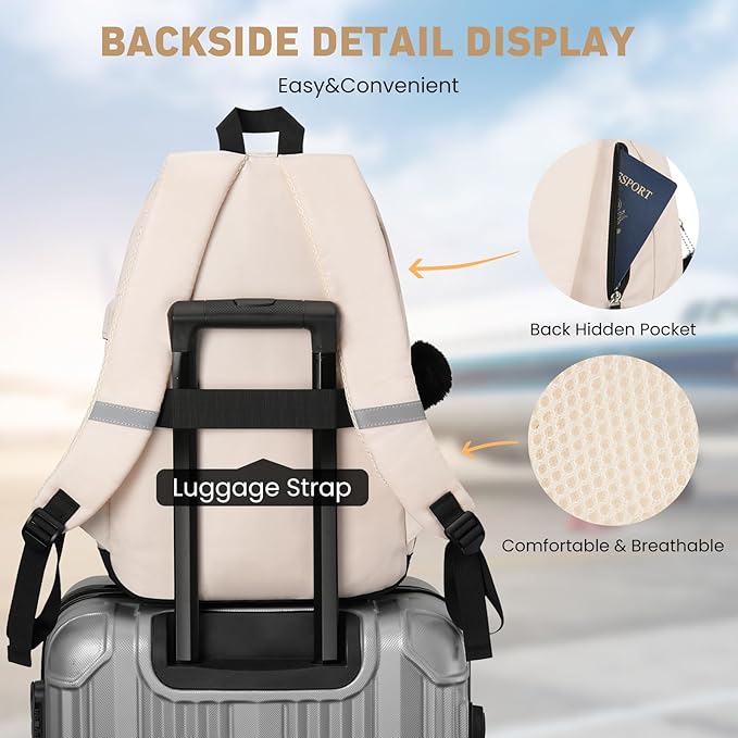 School Backpack for Teen Girls, Cute College Backpacks for Women Students Aesthetic Bookbag Large 17.3 Inch Laptop Bag Middle School Travel Back Pack (Black Beige)