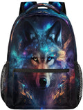 Pardick Animal Wolf Galaxy Backpack for Kids Girls Boys Lightweight School College Students 18in Bookbag Large Capacity Computer Backpacks Laptop Rucksack Travel Gym Hiking Camping Daypack