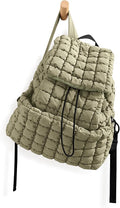 ODODOS Quilted Backpack 2.0 for Women Lightweight Puffer Hiker Pack Drawstring Padding Travel Gym Bag, Gray Green