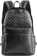 Leather Laptop Backpack for Men Women, School College Bookbag Casual Travel Daypack (Black)