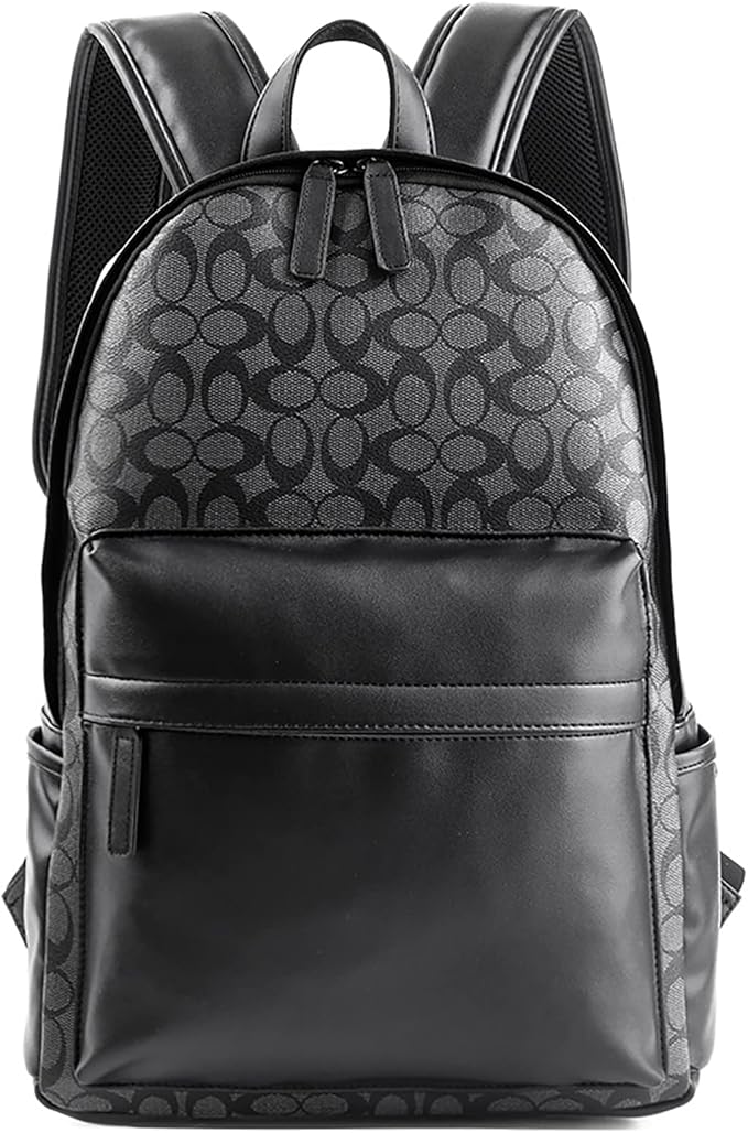 Leather Laptop Backpack for Men Women, School College Bookbag Casual Travel Daypack (Black)