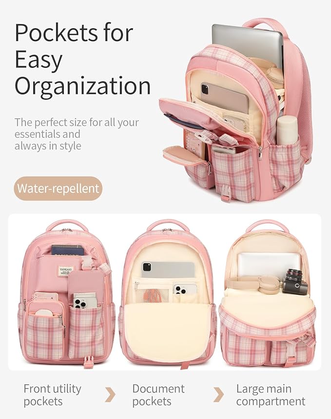School Backpack for Girls, Cute Bookbag with Laptop Compartment for Teens College Student Mochilas Escolares para Niñas (Pink)