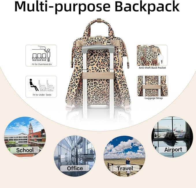 Corduroy Laptop Backpack for Women 15.6 Inch Stylish College School Bookbag, Business Work & Travel Computer Backpacks (Leopard Brown)