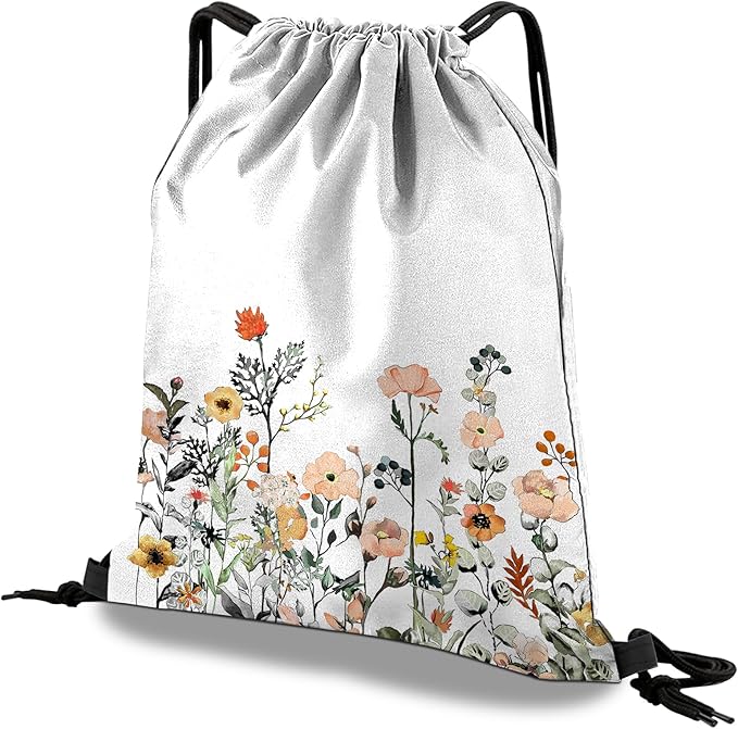 Drawstring Backpack Draw String Bag Waterproof for Sports Gym Beach Travel Cute Aesthetic Sackpack Men Women (13"×17")-Red Flower