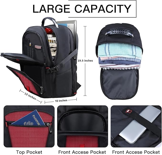 Extra Large Backpack, Travel Laptop Backpack, Sturdy TSA Water Resistant 17.3 Inch Carry on Backpacks, Anti Theft Business Computer Backpacks Gifts for Men Women, Red