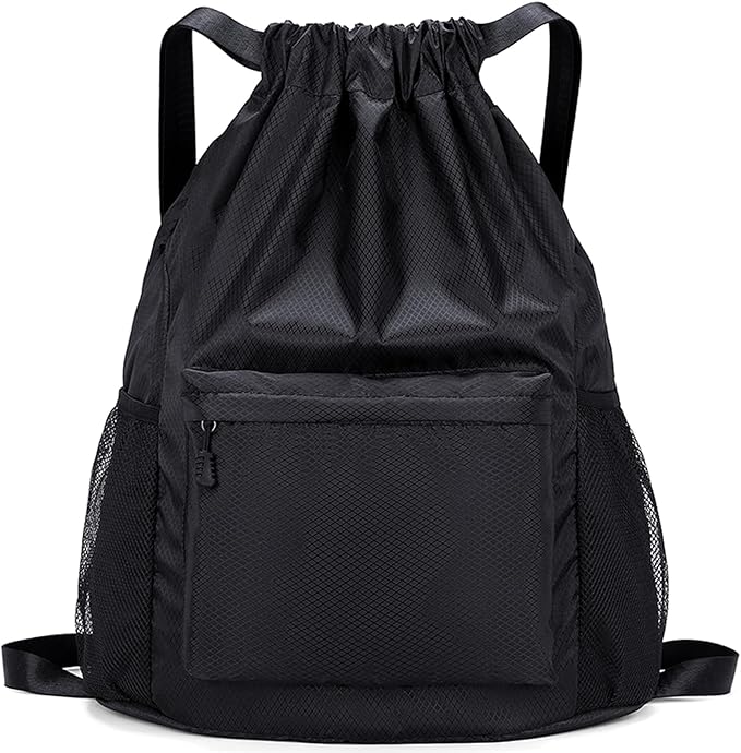 Drawstring Backpack, Gym Bag with Water Bottle Pocket, Drawstring Sackpack, Waterproof String Backpack for Soccer, Basketball, Swim for Women Men