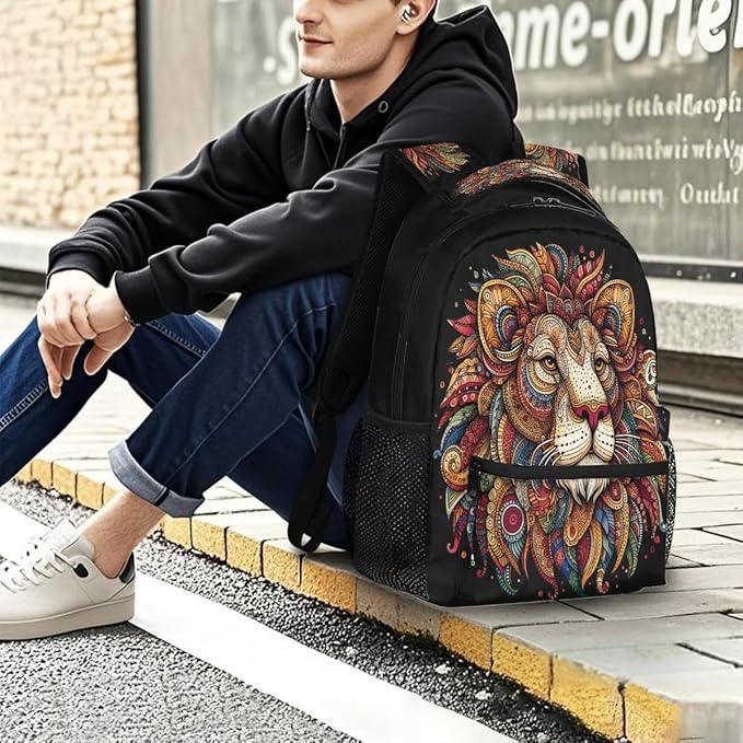 Pardick Animal Lion Backpack for Kids Girls Boys Lightweight School College Students 18in Bookbag Large Capacity Computer Backpacks Laptop Rucksack Travel Gym Hiking Camping Daypack