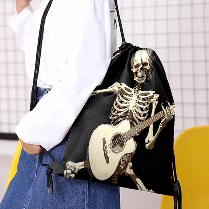 Drawstring Backpack Draw String Bag Waterproof for Sports Gym Beach Travel Cute Aesthetic Sackpack Men Women (13"×17")-Skull Skeleton
