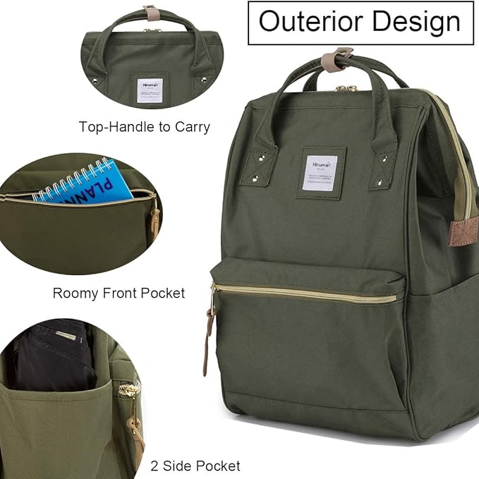 Himawari Laptop Backpack for Women&Men,Wide Open Large USB Charging Port 15.6 Inch Laptop Doctor College Work Bag (9001-ArmyGreen）