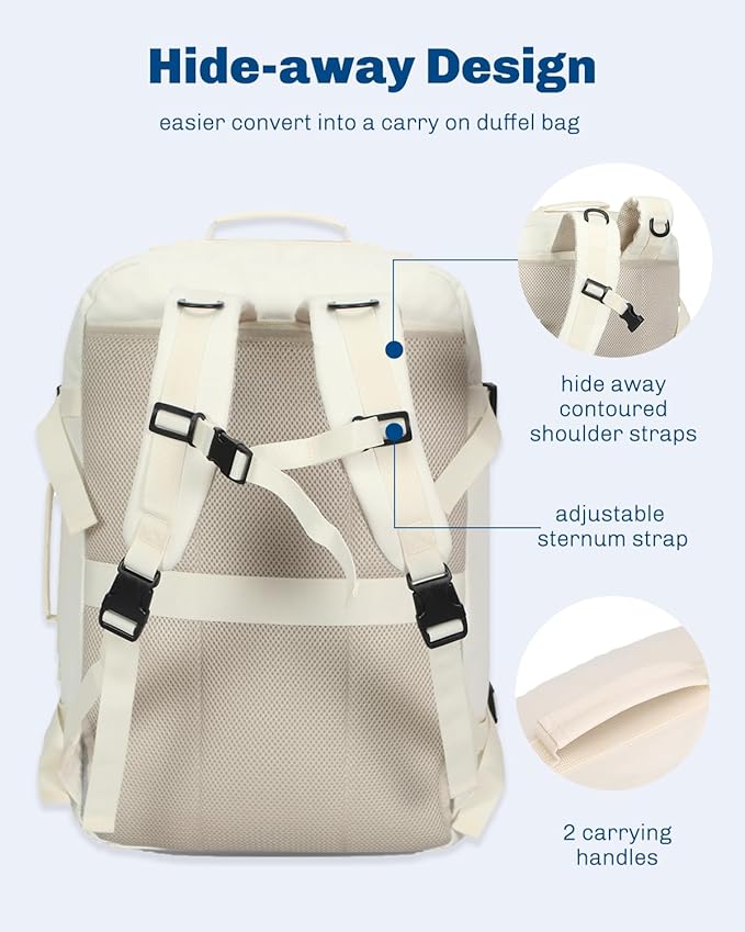Hynes Eagle Carry on Backpack 38L Large Travel Backpack for Women Flight Approved Weekender Bag Laptop Backpack Men 15 inches Beige