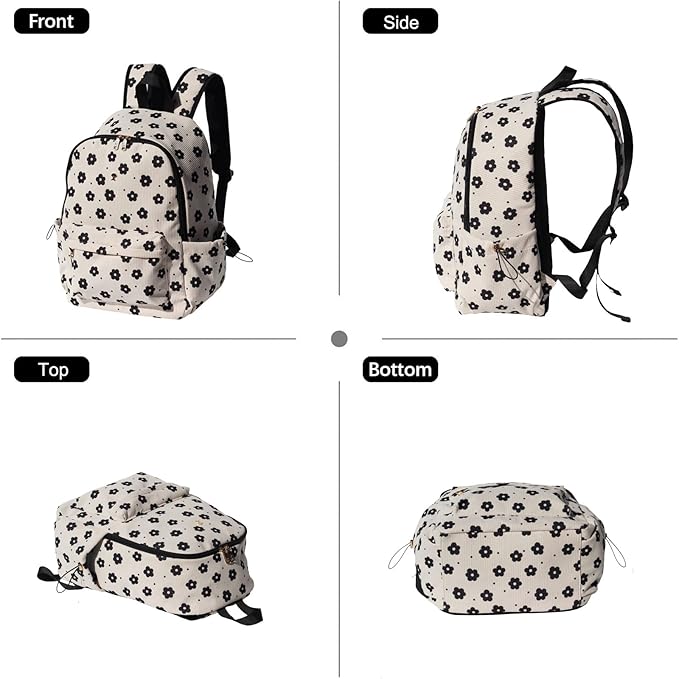 ESVAN Corduroy Backpack Lightweight Fashion 17 inch Laptop Bag for Women Casual College (Corduroy Black flower)