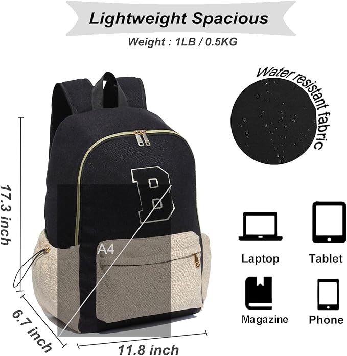 ESVAN Personalized Gifts Backpack Canvas Linen Nylon 17 inch Laptop Bag for Women Casual College