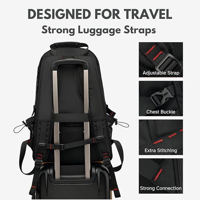 Large Laptop Backpack with Shoe Compartment, Waterproof Rucksack 15.6/17 Inch, Travel School Gym Work College Bags for Men (Black, XL(60L))