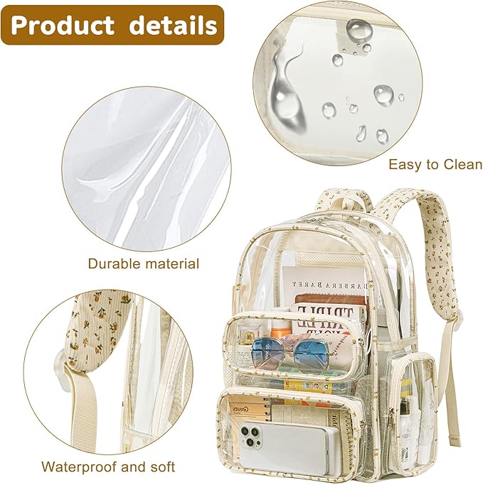 BTOOP Clear Backpack Heavy Duty Transparent Backpack 17" See Through Bookbag for College Work Festival Security with Padded Strap Large Capacity