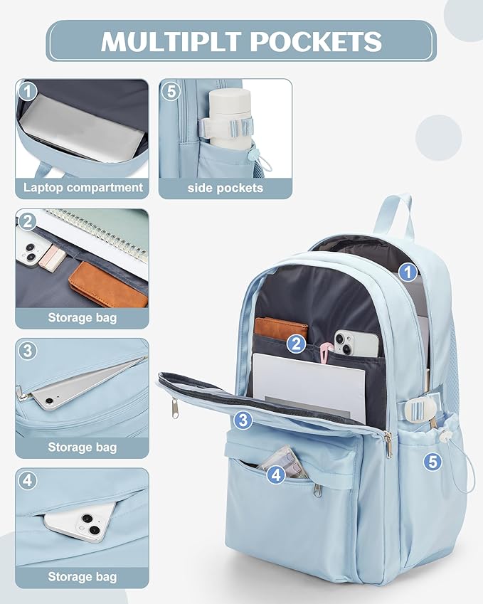 School Backpack for Teen Girls Lightweight College Backpack Women Travel Backpacks Waterproof High School Bookbag for Men Classic Casual Daypacks(Blue)