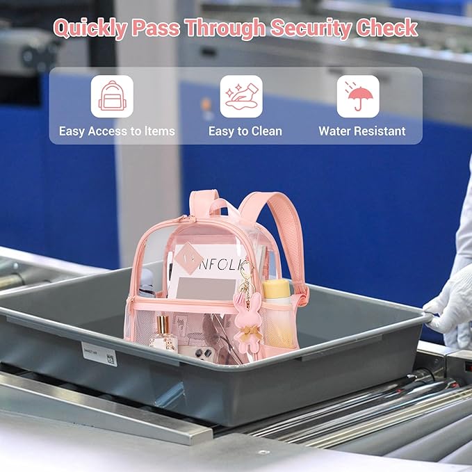Clear Backpack for Stadium Events Approved 12×6×12, Thick TPU Mini Clear Bag with Front Pocket for Concert Sport Events Work Travel, Pink