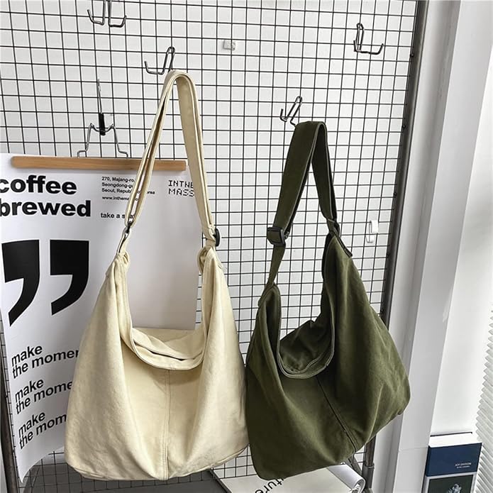 GAXOS Aesthetic Cute Messenger Bag for School Vintage Black Canvas Crossbody for Women Shoulder Laptop Bag