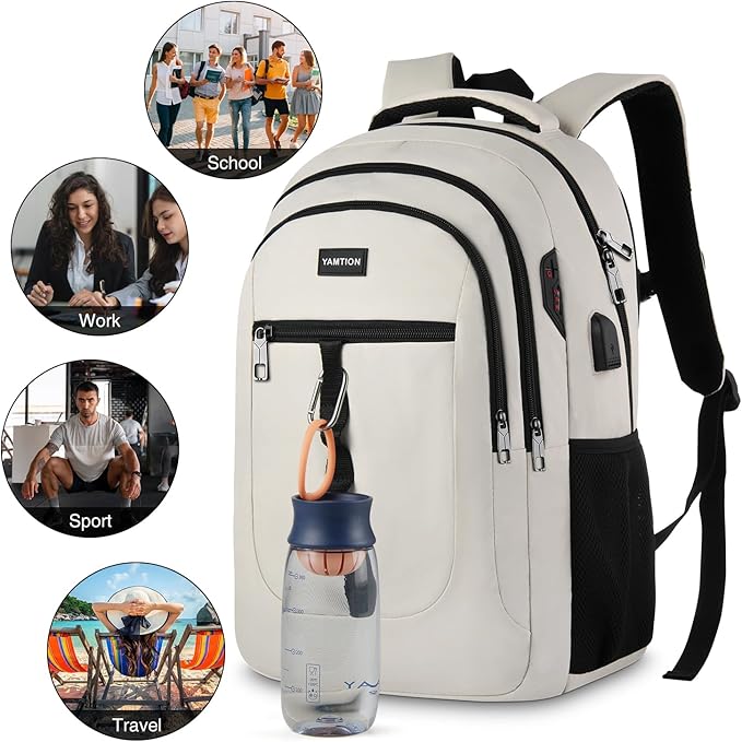 YAMTION School Book Bag for Teen Girls and Boys Unisex Laptop Bookbag Backpack with USB for High School College Students