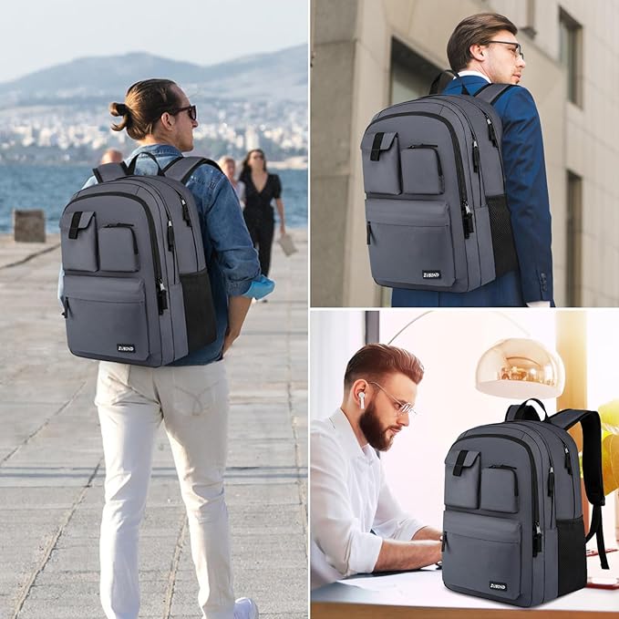 Backpack for Men & Women, Backpacks for School Teen Boys & Girl, Student Bookbag 17.3 inch Laptop Compartment with USB Charging Port for High Middle School, Black Travel Casual Bag