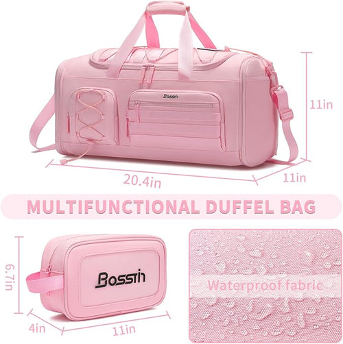 Bosstin Gym Bag for Women & Men,45L Travel Duffle Sports Duffel Bag Gym Weekender Overnight Backpack with Shoe Compartment (3PINK)