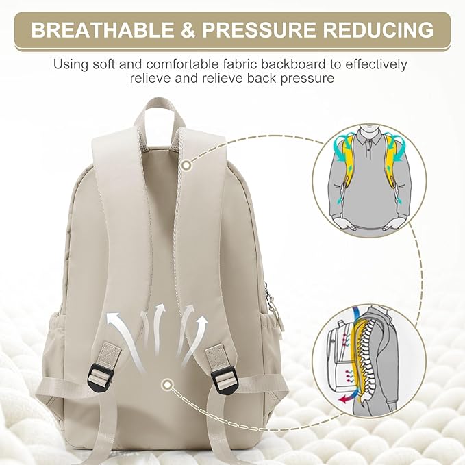 Casual Laptop Backpack for Women Men College Bookbag Waterproof Lightweight School Bag 15.6inch Laptop Daypack Large Capacity School Backpack for Teens Boys Girls (khaki)