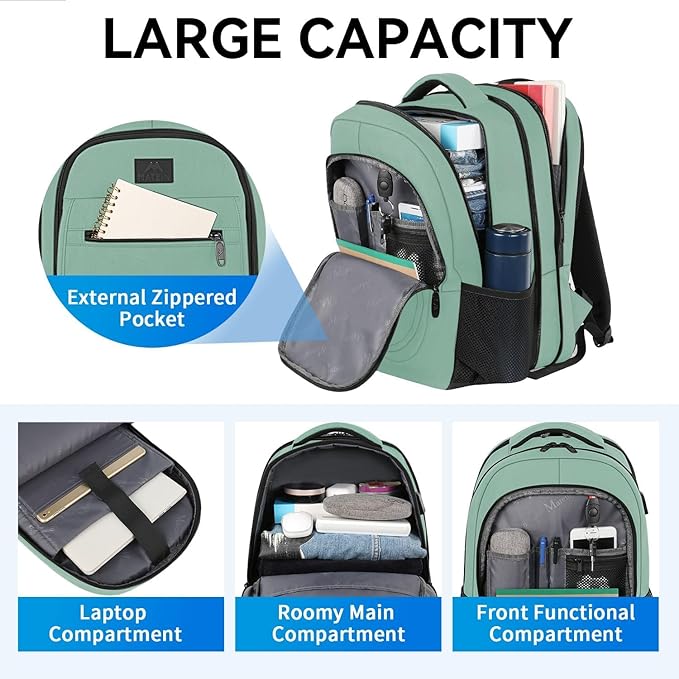 MATEIN Laptop Backpack for Women, Expandable 15.6 inch, Anti Theft Travel School Backpack, Water Resistant College Bookbag for Computer Bag Gifts for Men Women, Cyan