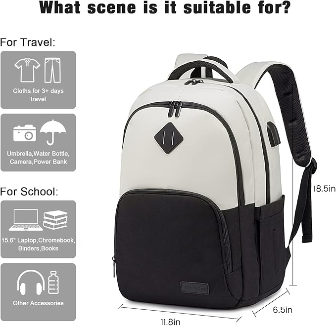 LOVEVOOK School Backpack for Women Men Classic Backpack with 15.6" Laptop Compartment Lightweight Bookbag for College Work High School