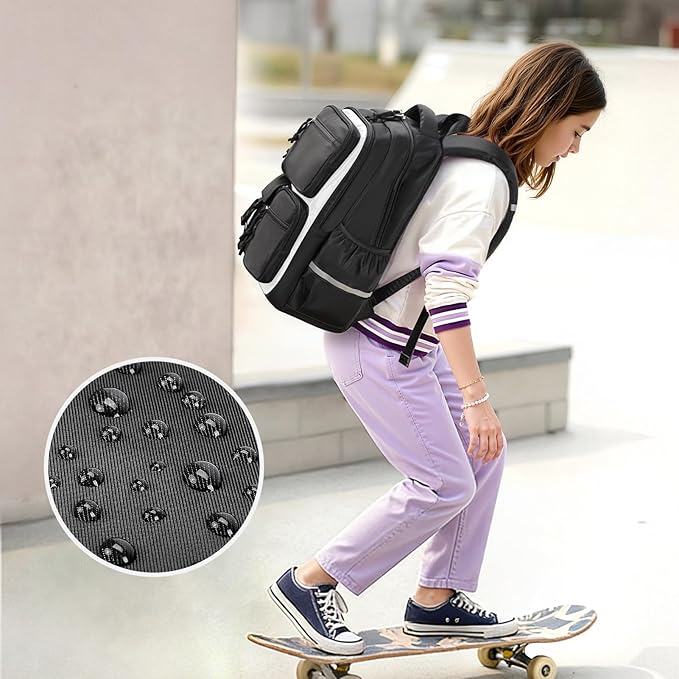 mibasies School Backpack for Teen Girls: 17.9 IN Backpack for Women with Laptop Compartment for Middle High Elementary School College Travel- Kids Bookbag Black Beige