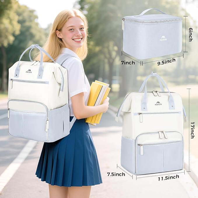 MATEIN Insulated Lunch Backpack, 17.3 Inch Laptop Backpack with Lunch Compartment, Teacher Work Bag with Lunchbox Meal Prep Bag Nurse Backpacks Gifts for Men Women Office College Commute, 2pcs Set