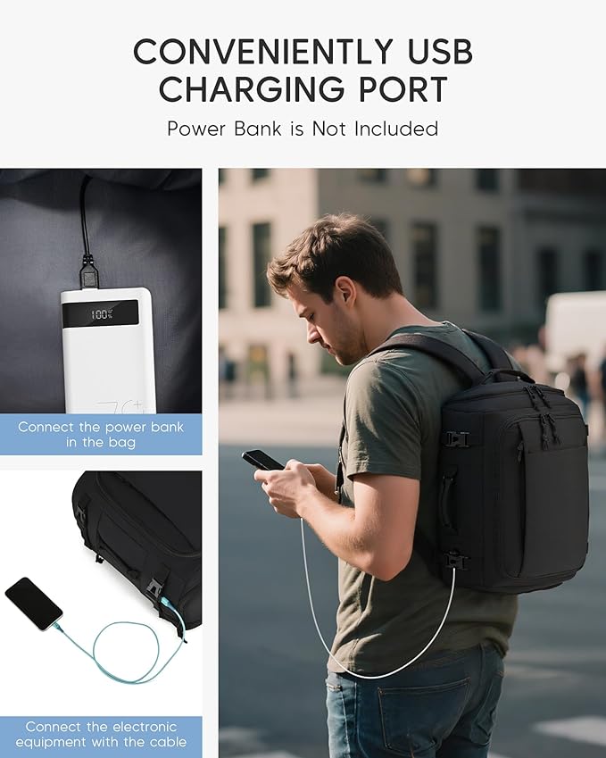 40x30x20 cm Travel Bag Personal Item Ryanair Approved Backpack Expandable to 40x30x25cm Carry On Underseat with USB Charging Port for Men Women, Grey