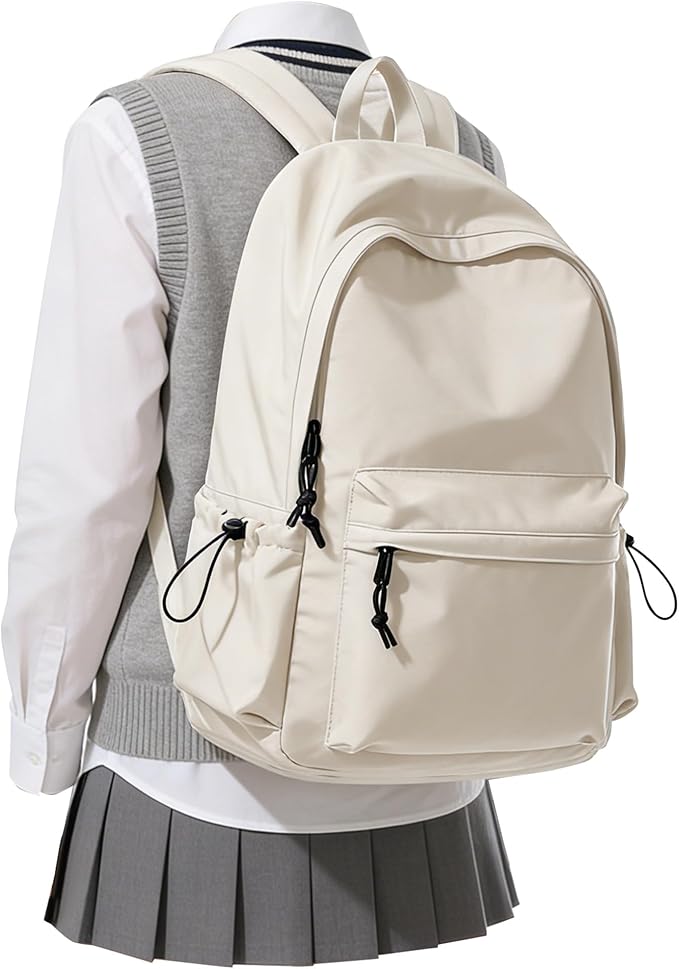 BJLFS White School Backpack for Girls Women, Waterproof High School Book Bag Cute Backpack for Men Teens Boys, Lightweight Mini Classic Basic College Backpack Middle School Back Pack Daypack