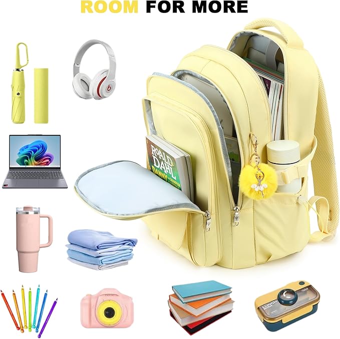 Laptop Backpack 15.6 Inch College Backpacks for Women,School Backpack for Girls, Anti Theft Travel Daypack Bookbags (Yellow)
