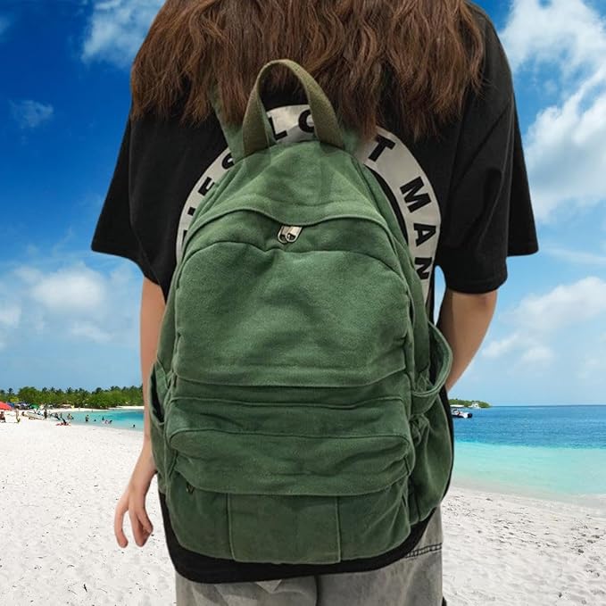 Light Brown Canvas Backpack for Women & Men Retro Aesthetic Rucksack Basic Backpack for High School/College Students Travel Laptop Bag