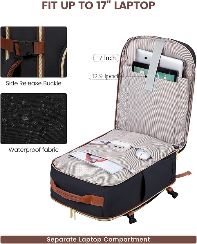 LOVEVOOK 40L Travel Backpack for Women & Men, Airline Approved Carry On Luggage with 3 Packing Cubes, TSA Overnight Bags, Waterproof Personal Item Bag, Weekender Essentials Backpacks fits 17" Laptop