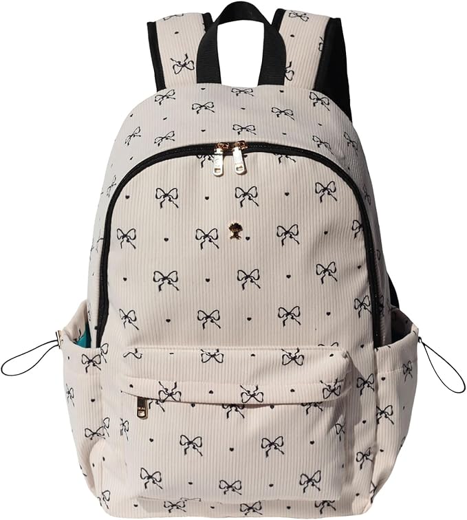 ESVAN Corduroy Backpack Lightweight Fashion 17 inch Laptop Bag for Women Casual College (Corduroy bow)