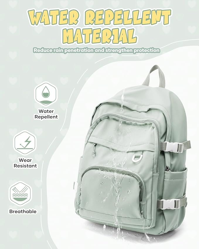 Lightweight Backpack for College & High School Backpack With Lots of Pockets Cute School Bag for Girls Boys, Large Capacity Bookbag for Women Men, Waterproof Teens Casual Daypack Backpack(Green)