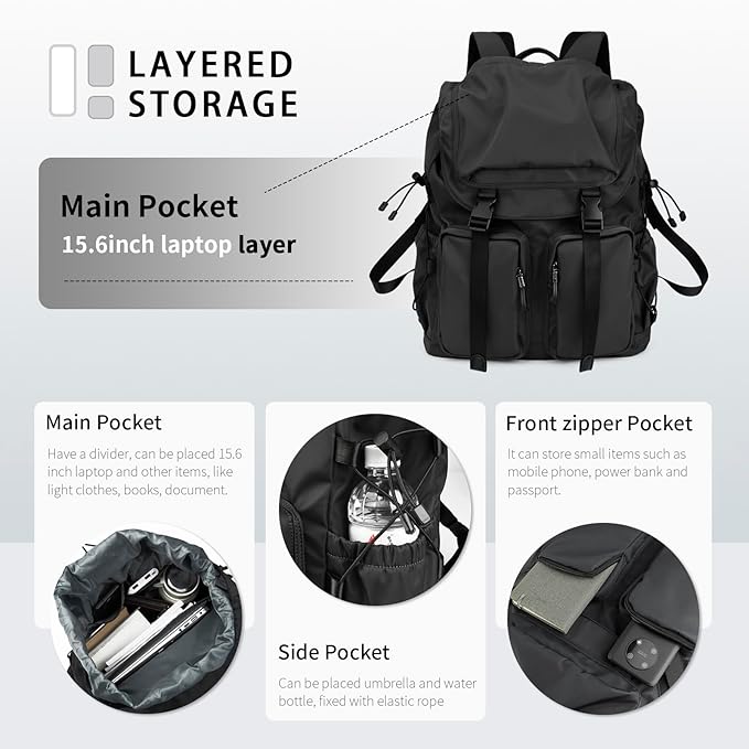Vintage Laptop Backpack for Men & Women, 30L Functional Stylish Backpack with Stretchy Side Pocket Design, Water Resistant College Work Commuter Travel Backpack Fits 15.6 Inch Tablet, Notebook