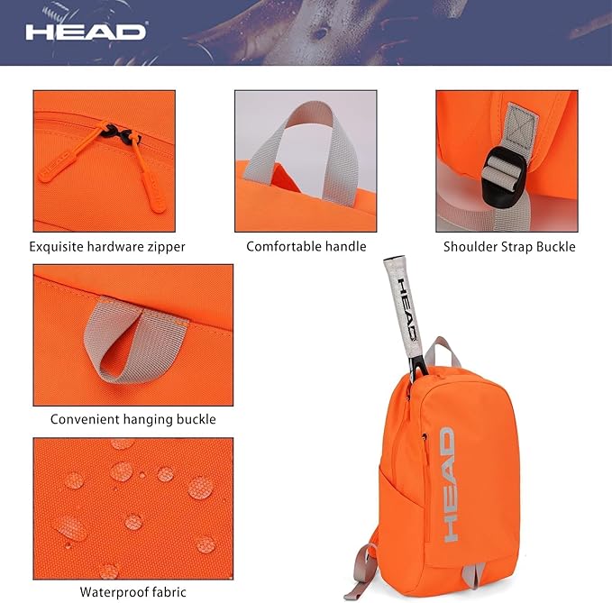 HEAD Waterproof Gym Backpack for Women, Compact Sport Backpack for College/Hiking/Fitness/Outdoor/Daily, (Orange)