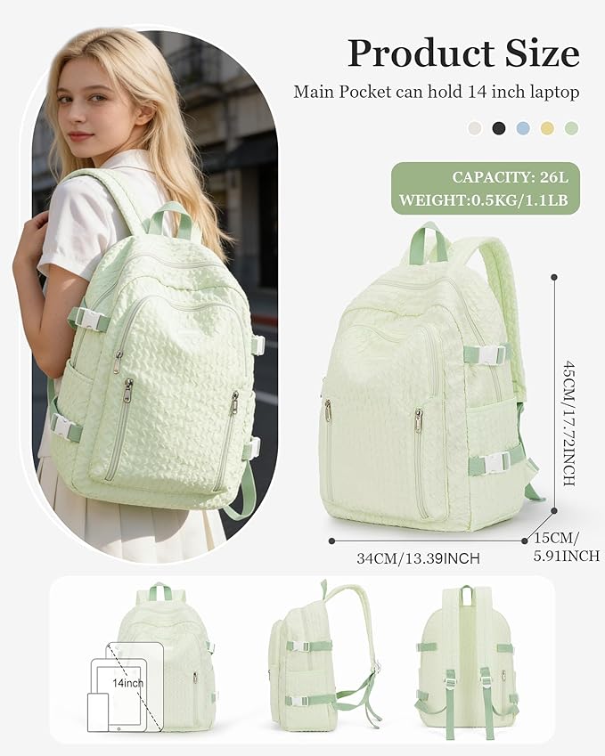 weradar Lightweight Middle School Bag For Teens Girls Boys,Kawaii Backpack For College Students,Aesthetic Bookbag,Cute School Backpack For Women Casual Daypack(Mint Green)