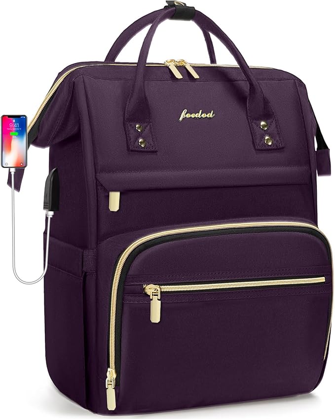 Laptop Backpack for Women Work Bags - 15.6 Inch Professional Womens Travel Backpack Purse Computer Laptop Bag Nurse Teacher Backpack Waterproof Carry on Back Pack with USB Port Dark Purple