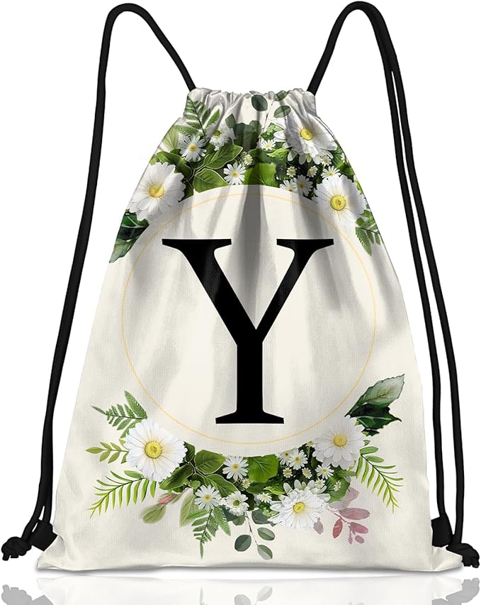 Initial Letter Drawstring Backpack String Sports Gym Bags Waterproof Sackpack Cute for Men Women Beach (13"×17") (Letter-Y)