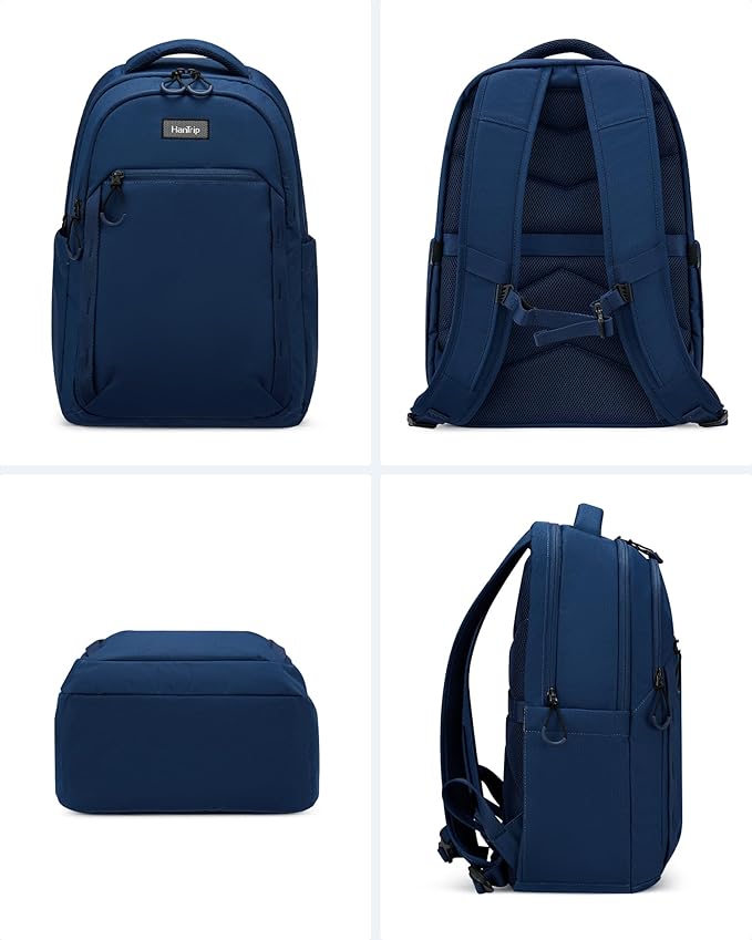 Travel Laptop Backpack for Women Men, 18 Inch Large Work Backpack for Commuter College School Book Bags, Water Resistant Backpack with Luggage Strap Water Bottle Pocket Chest Strap, Navy Blue