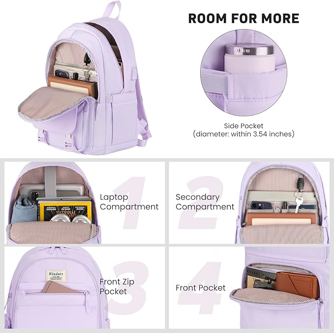 School Backpack for Teen Girls, Cute College Backpacks for Women Students Aesthetic Bookbag Large 15.6 Inch Laptop Bag Middle School Travel Back Pack (Purple)