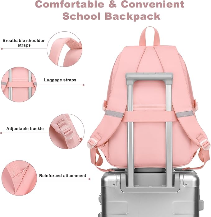 Laptop Backpack for Women College Bookbag: 15.6 Inch Student Backpacks Anti Theft Daypack Large Cute Middle High School Bag Fashion Travel Back Pack Casual Book bag for Teen Girls Pink