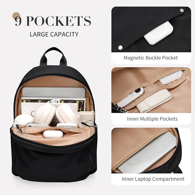 Mini Backpack for Women Fashion Small Backpack Purse Lightweight Daypack for Work Trave Daily,Black